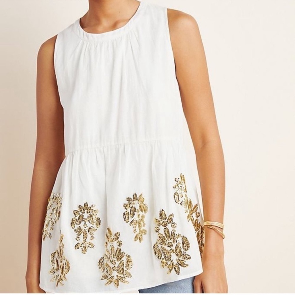 Anthro sequin floral babydoll top by Maeve, NEW NWOT fleur de lis Size Small
